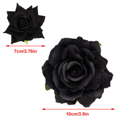 Topbuti Rose Hair Clip Flower Hairpin Brooch, 4 Pcs Fabric Floral Clips Mexican Hair Flowers Pin up Headpieces for Woman Girl Wedding Party Mother's Day (Black)