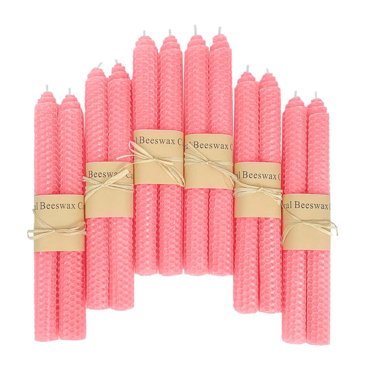Lacaser Natural Beeswax Taper Candles Bulk Set,9" Long Candlesticks, Dripless & Unscented, 4 Hour Burn Time, Light Pink, 12 Pack