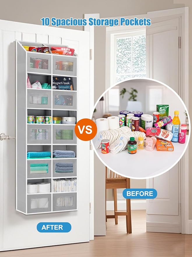 Over the Door Organizer Hanging- 10 Compartments, 80 lbs Load Behind Door