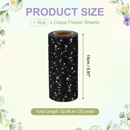 DEFANEX Glitter Tulle Ribbon (6 Inch x 25 Yards) - Star Moon Pattern Wide Mesh Ribbon Sparkle Fabric Tulle Rolls, for DIY Tutu Skirt Bow Wedding Decor Gift Wrapping, Black