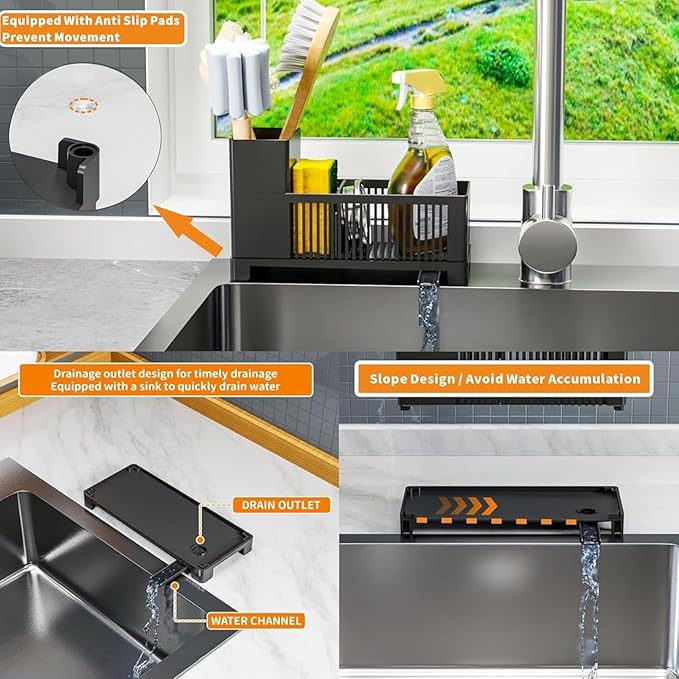 Sink Caddy & Kitchen Sink Organizer, Plastic Kitchen Countertop Organizer