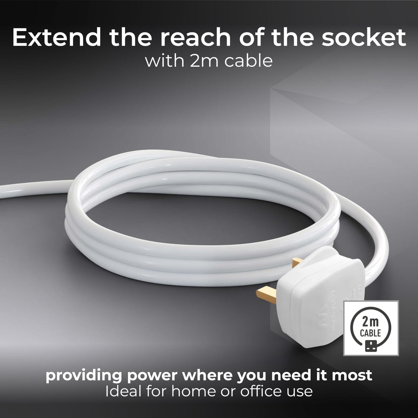 Masterplug Four Socket Extension Lead, Unswitched, 2 Metre Cable, 4-Way Plug Extension Cable, Power Strip, Basic Power, White, 13A, 4G, 2m, BFG210N
