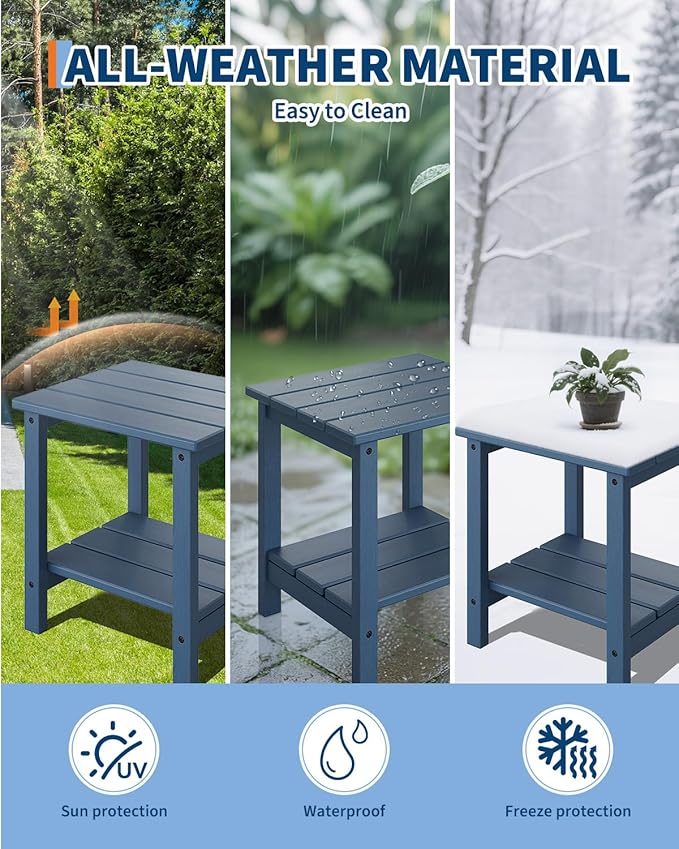 GarveeLife Poly Lumber Rocking Chair Outdoor Set of 4 with 2 Side Table - HDPE High Back Porch Rocker Chairs for Adults - All Weather Resistant Furniture for Patio - Navy Blue