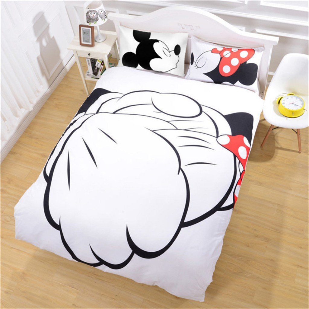 Haru Homie Microfiber Reversible Printing Mickey Mouse Couples Duvet Cover 2PCS Bedding Set with Zipper Closure - Ultra Soft Lightweight and Easy Care, Twin