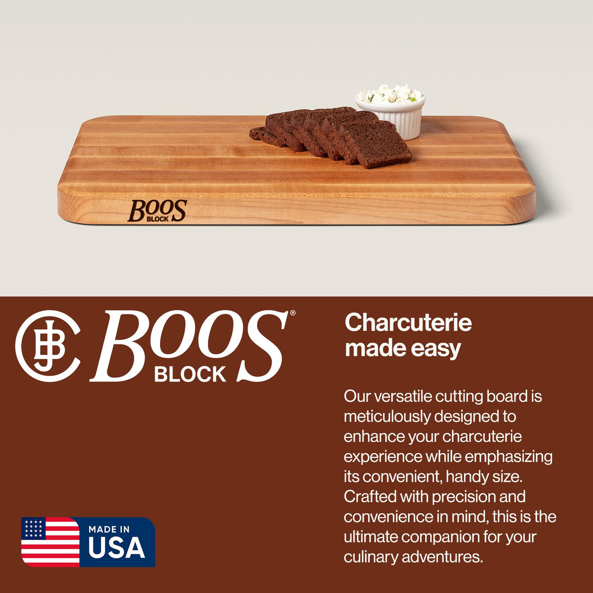 John Boos Chop-N-Slice Series Rectangular Wooden Maple Cutting Board 18”x12” – 1.25” Thick, 8-lb Reversible Butcher Block with Eased Corners, Edge-Grain & Finger Grips – Made in the USA