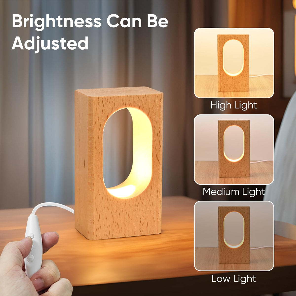 YIEONSHION LED Wood Desk Lamp, Dimmable Bedside Night Light for Bedroom, Creative Wooden Table Lamp, Warm Ambient Lighting, Unique Home Decor & Housewarming Gift