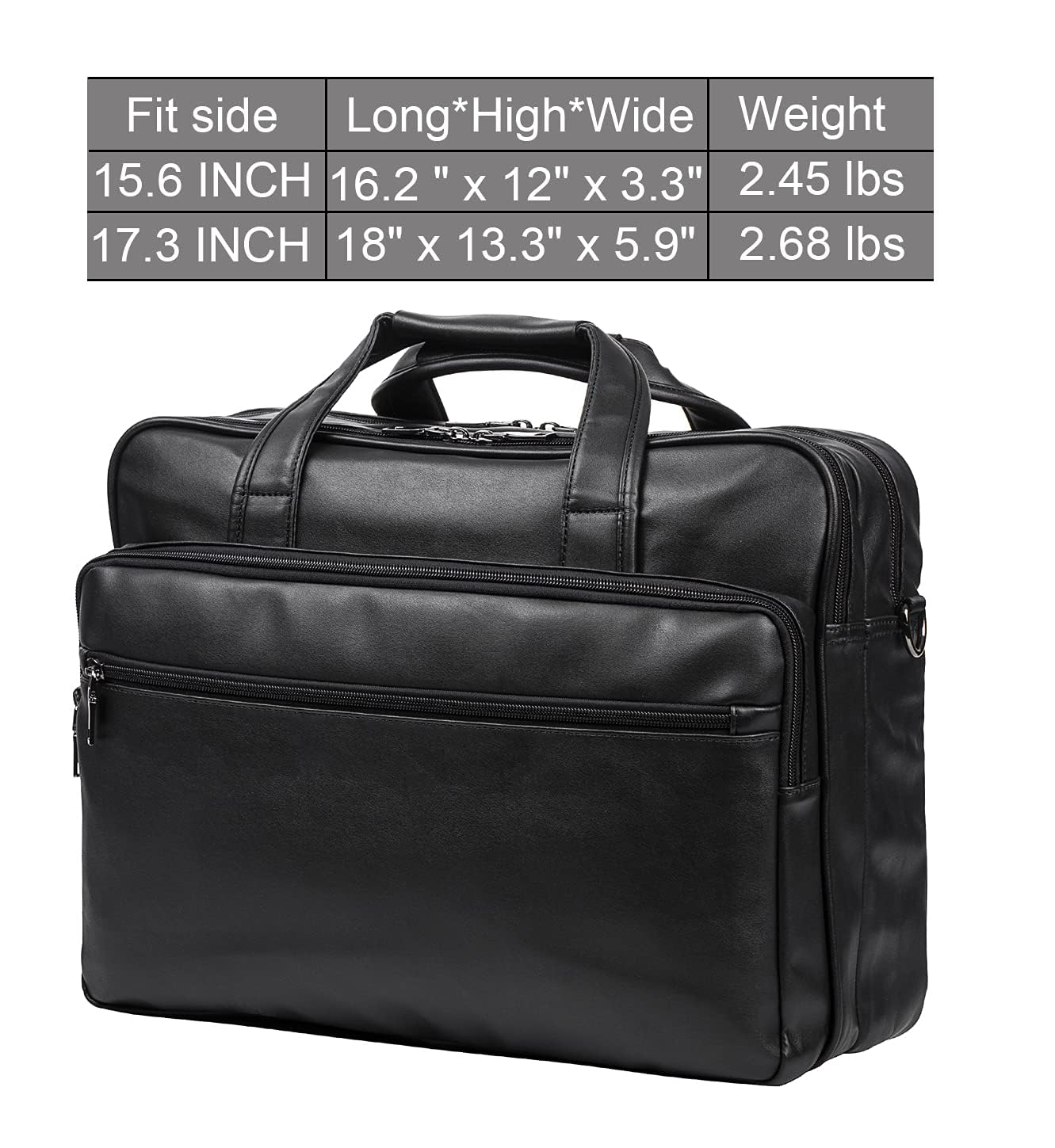 seyfocnia Leather Laptop Bag, Men's 17.3 Inch Messenger Briefcase Business Satchel Computer Handbag Shoulder Bag Fits 17.3 Inch Laptop Computer (Black)