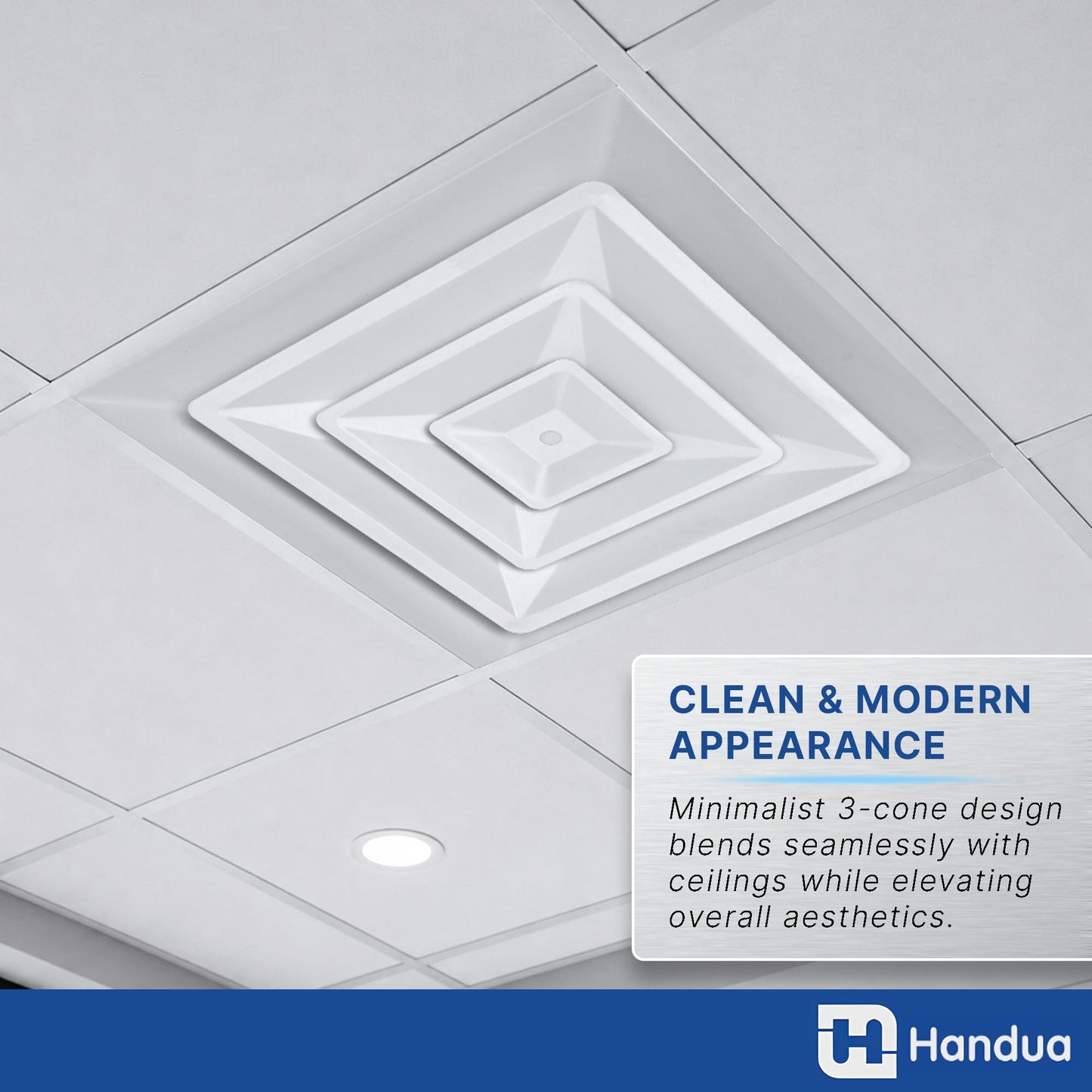 Fits 24x24 Steel T-Bar Drop Ceiling Grid | 2x2 Feet Lay in Steel Air Supply Diffuser with Round 12" [Neck Size] by Handua | 3 Cone | Drop Celing Vent | White | Outer Dimension: 23-3/4" x 23-3/4"