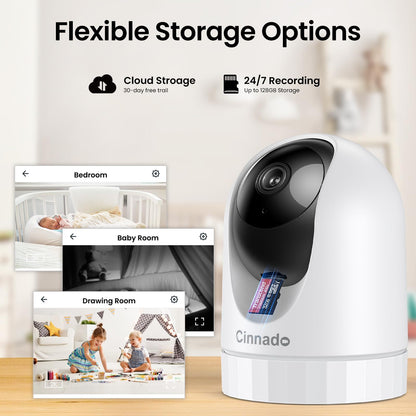 Cinnado WiFi Security Camera Indoor - 2K Pet Dog Cameras House Security with APP for Baby Monitor Home CCTV Wireless 360°, Motion Tracking, Smart Siren, IR Night Vision, D1
