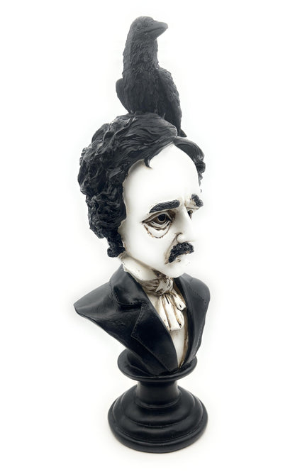 RUSTIX Edgar Allan Poe Bust Statue – Gothic Raven Figurine Inspired by “The Raven” – Decorative Statue for Literary, Gothic, and Victorian Home Decor