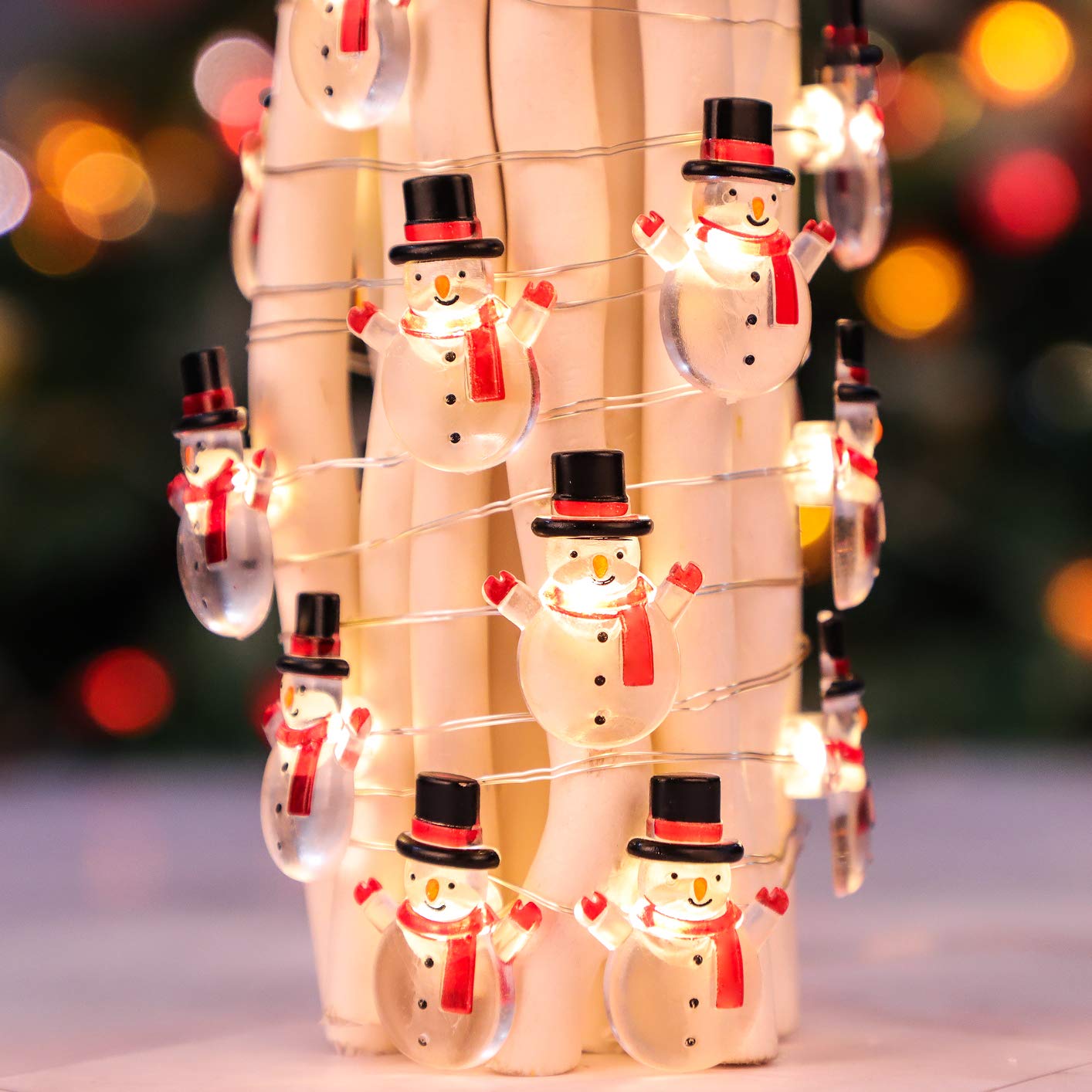 Silverstro Snowman Christmas String Lights for Bedroom 10 Ft 30 LED USB & Battery Powered Fairy Lights with Remote - Kid's Room Kitchen Party Xmas Holiday Decor