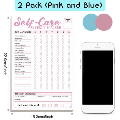 Qilery 2 Pack Self Care Weekly Tracker Pad Self Care Checklist Note Pad 6 x 9 Inches Pastel Blue Pink Tracker Mental Health Wellness Planner