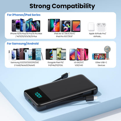 Portable Charger for iPhone with Built in Cables and Wall Plug,Upgraded 13800mAh Fast Charging USB C Power Bank,4 Outputs Travel Essential Battery Pack Compatible with iPhone 15/14/13,Samsung-Purple