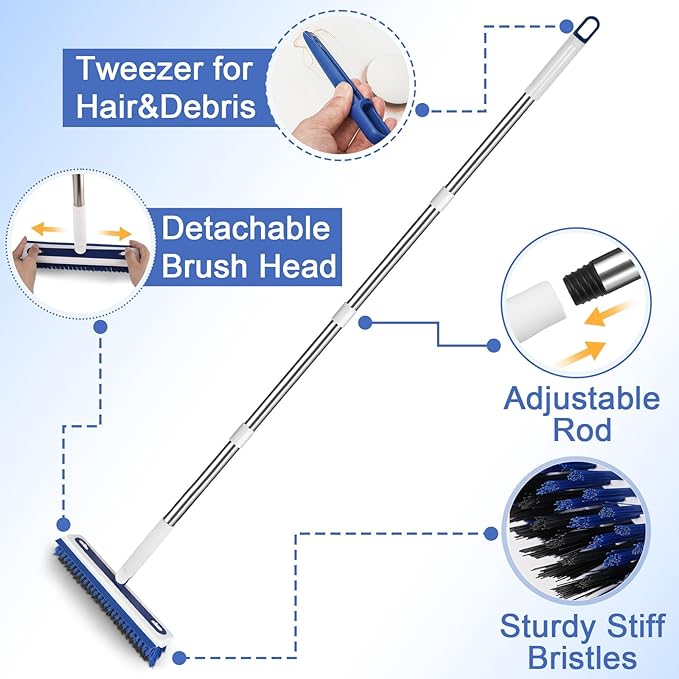 4-in-1 Floor Scrub Brush with Long Handle V-Shaped Crevice Brush Floor Scrubber