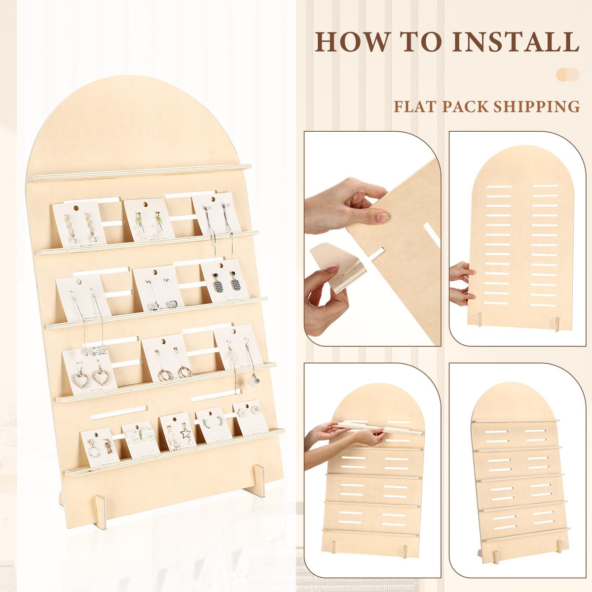 DoubleFill 1 Pcs 5 Tier Wooden Earring Display for Vendor Arch Jewelry Display Stand Rack with Adjustable Height for Retail Selling (Wood Color)