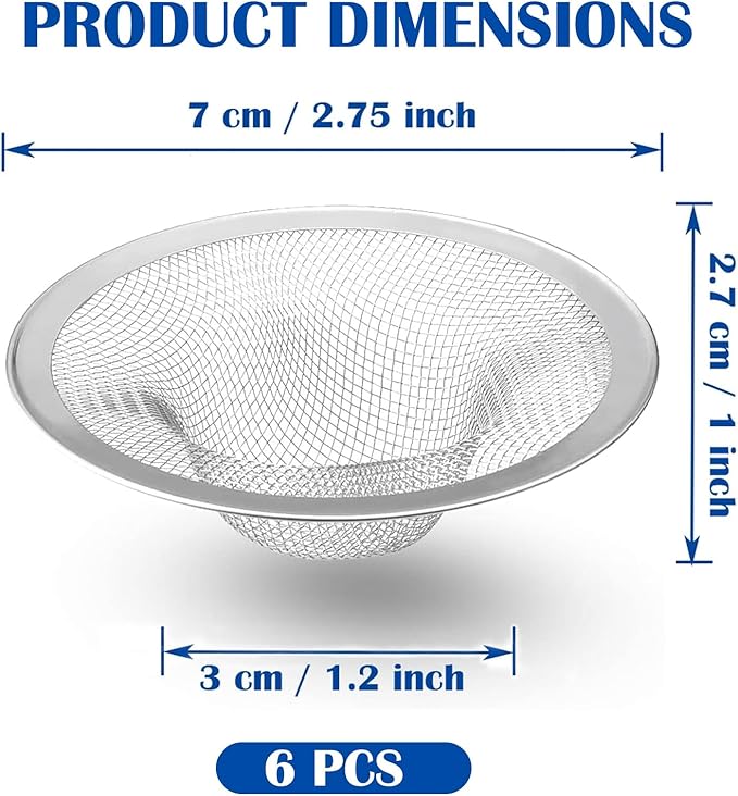 6 pcs Heavy Duty Stainless Steel Slop Basket Filter Trap, 2.75" Top / 1" Mesh