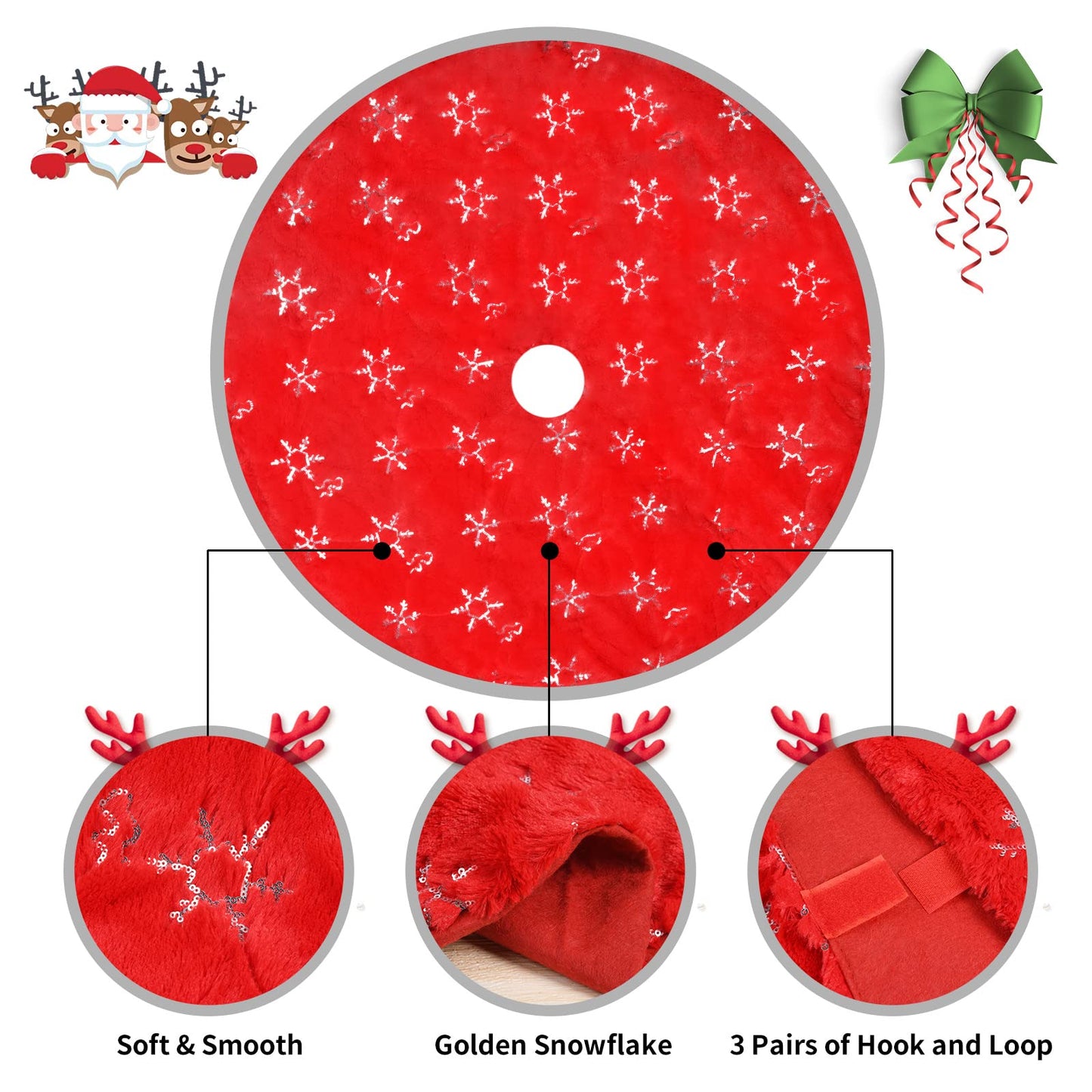 Christmas Tree Skirt - 36 Inches Large Red Tree Skirt with High - End Soft Faux Fur Tree Skirt for Christmas Decorations Indoor Outdoor - Red