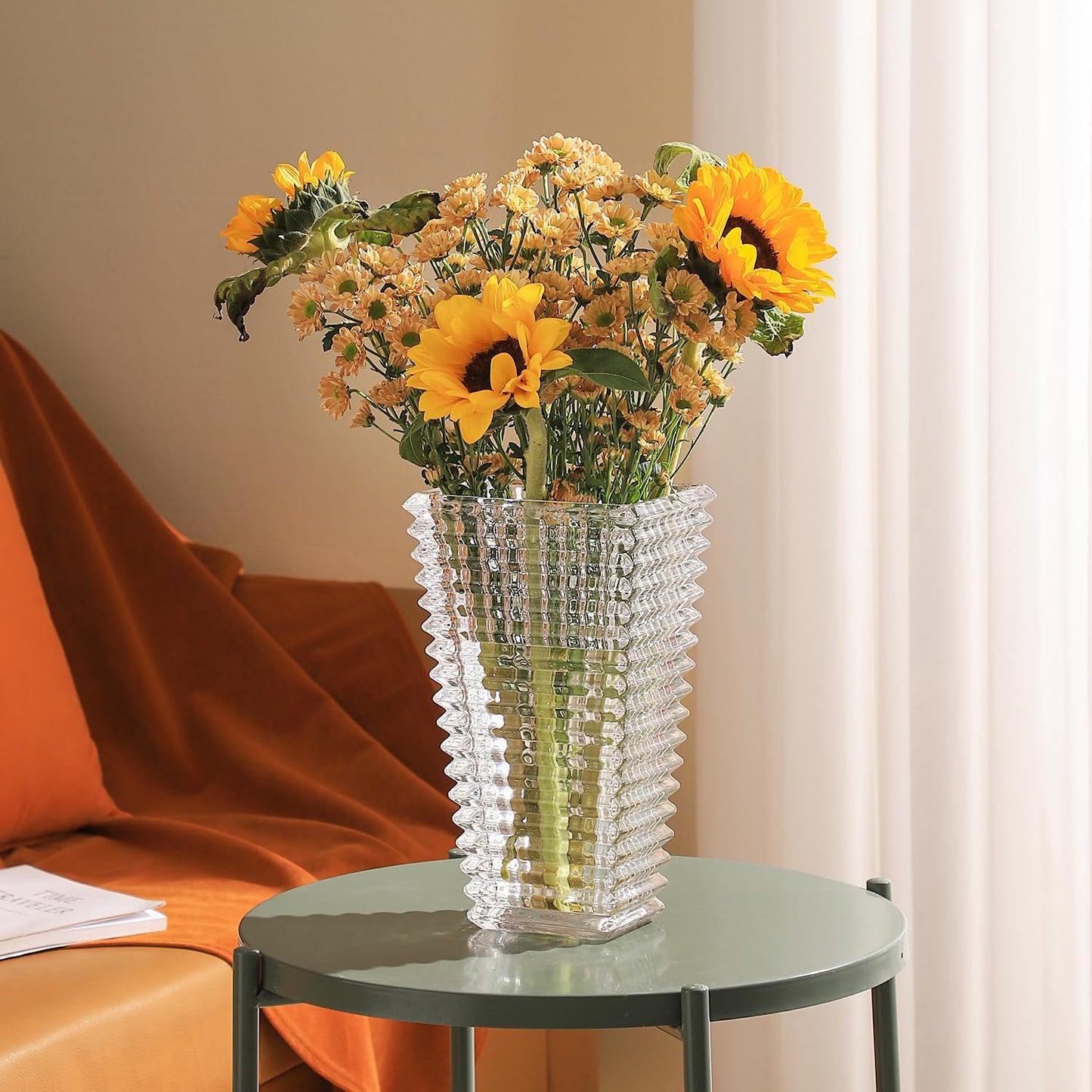 MCMCNCUIU Crystal Glass Vase, Large Crystal Vases for Flowers, Large Flower Vase, Clear Modern Vases for Living Room, Bedroom, Kitchen, Dining Table, Mantle, Wedding, 11 Inches