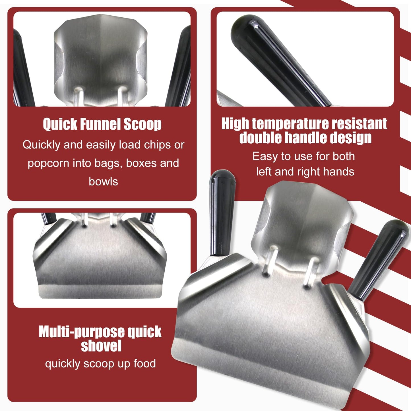 CNQLIS Double Handle Popcorn Scoop and Salt Shaker, Stainless Steel, Silver, 1 Count
