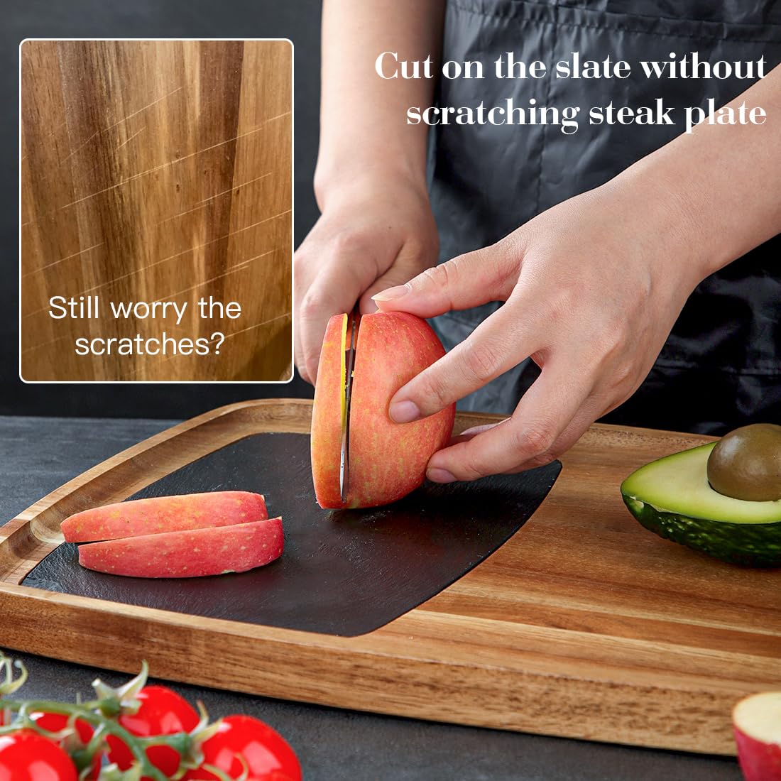 LiWiBet Acacia Wood Slate Steak Plate for Meat Cheese Appetizers, Steak Cutting Plate Board Serving Tray Cheese Appetizer Platter Perfect for Housewarming, Christmas, Mother's Day