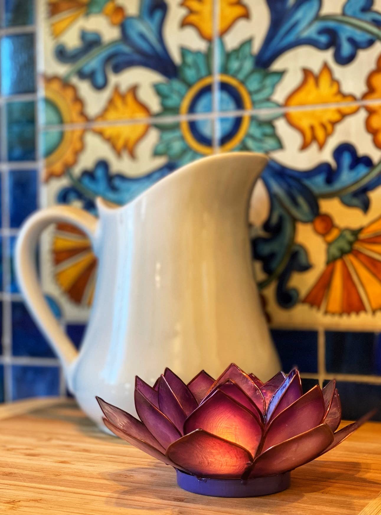 Om Gallery Capiz Shell Lotus Flower Decor Tealight Candle Holder for Serene Ambiance -Decorative Candle Holders for Meditation and Relaxation, Passion