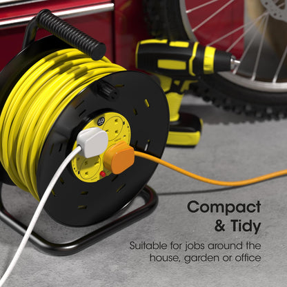 SLx Outdoor Extension Lead, 40m, 4 Socket Extension Reel, Heavy Duty Extension Cable, Thermal Cut Out, Extension Lead for Garden Lawn Mower Office, 13A Fused UK Plug
