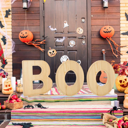 3pcs The Letters Boo Wooden Charcuterie Board, 12 Inch Larger Halloween Food Trays, Fillable The Letters Shaped Serving Platter for Snack Candy Cookie Dessert, Perfect for Halloween Party Decoration