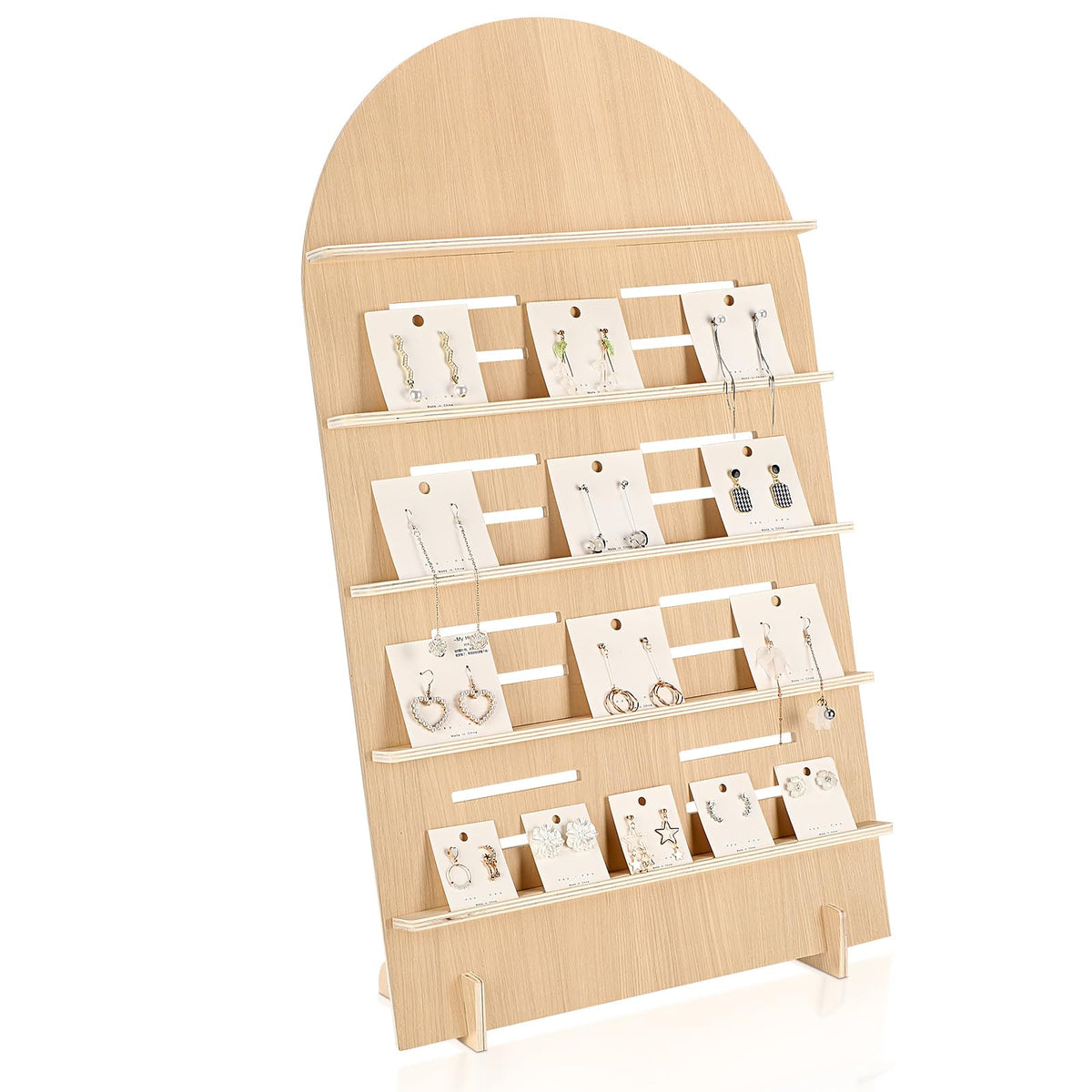 DoubleFill 1 Pcs 5 Tier Wooden Earring Display for Vendor Arch Jewelry Display Stand Rack with Adjustable Height for Retail Selling (Wood Color)