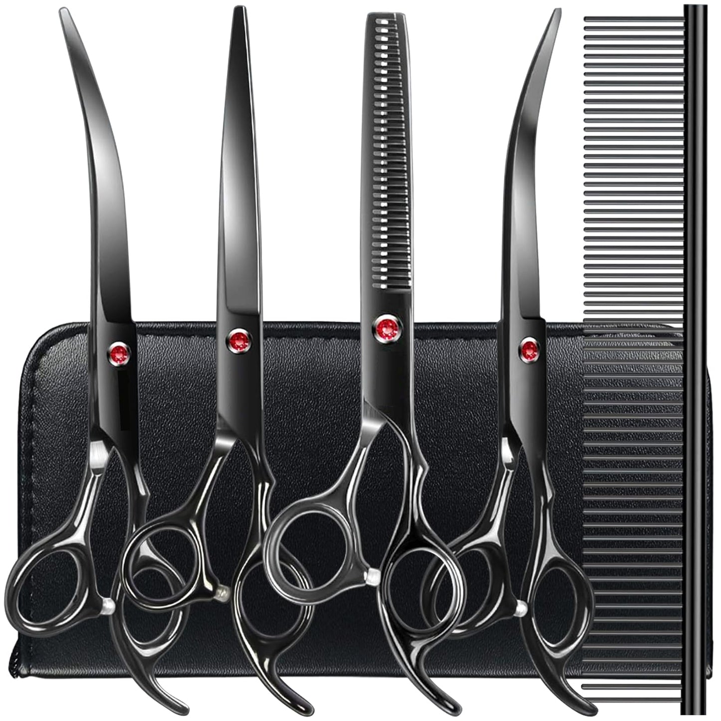 Professional Dog Grooming Scissors Kit Black 6 in 1, Dog Shears for Grooming 6CR Premium Stainless Steel Grooming Scissors Kit for Dogs Cat Pet