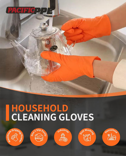 PACIFIC 8-mil Orange Nitrile Disposable Gloves, Heavy-Duty, Industrial, Mechanic, Diamond Textured, Latex & Powder Free, EN 374, Medium