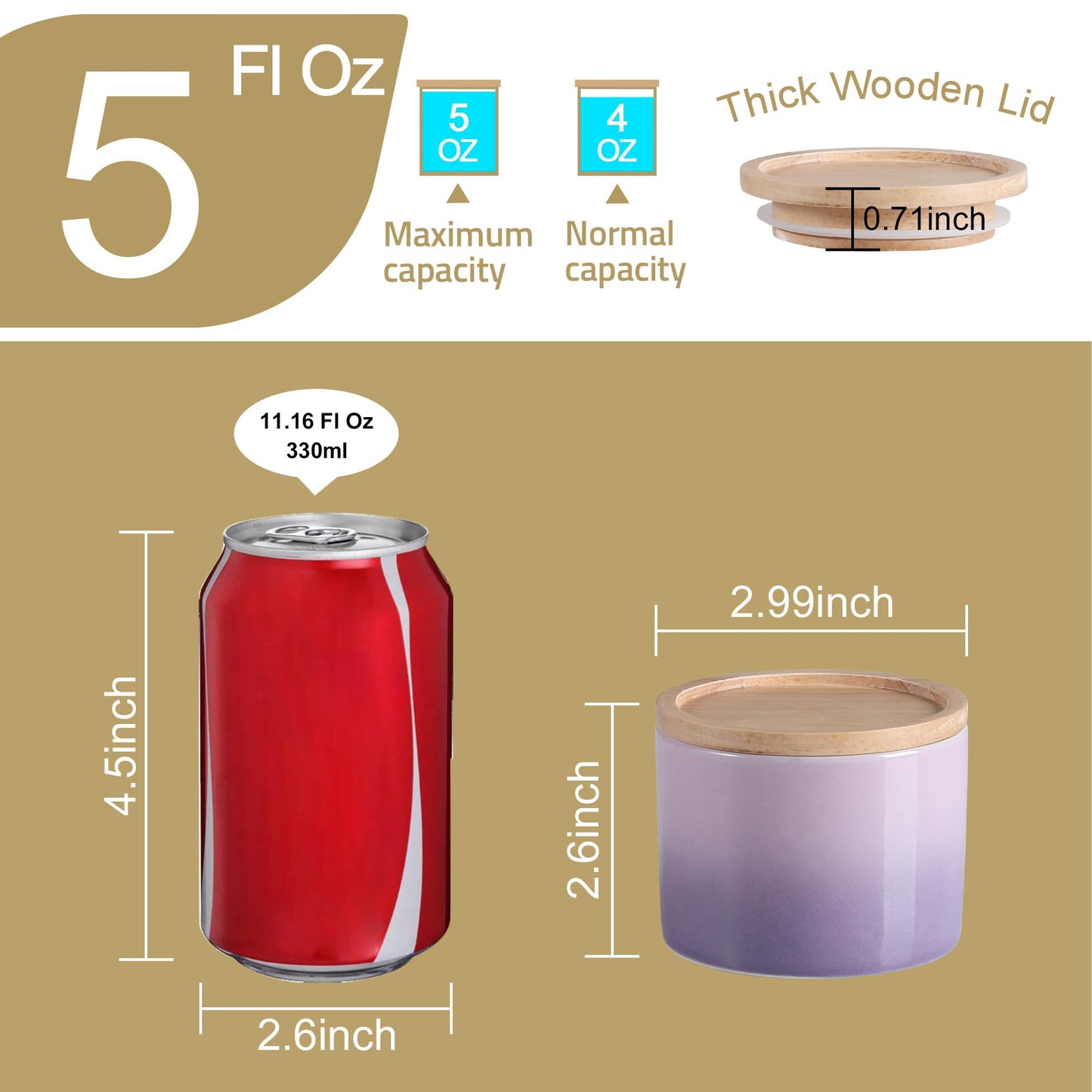 Sweejar Kitchen Canisters Ceramic Food Storage Jar, Stackable Containers with Airtight Seal Wooden Lid for Serving Ground Coffee, Tea, Sugar, Spice and More - 5 Fl Oz(Gradient Purple)