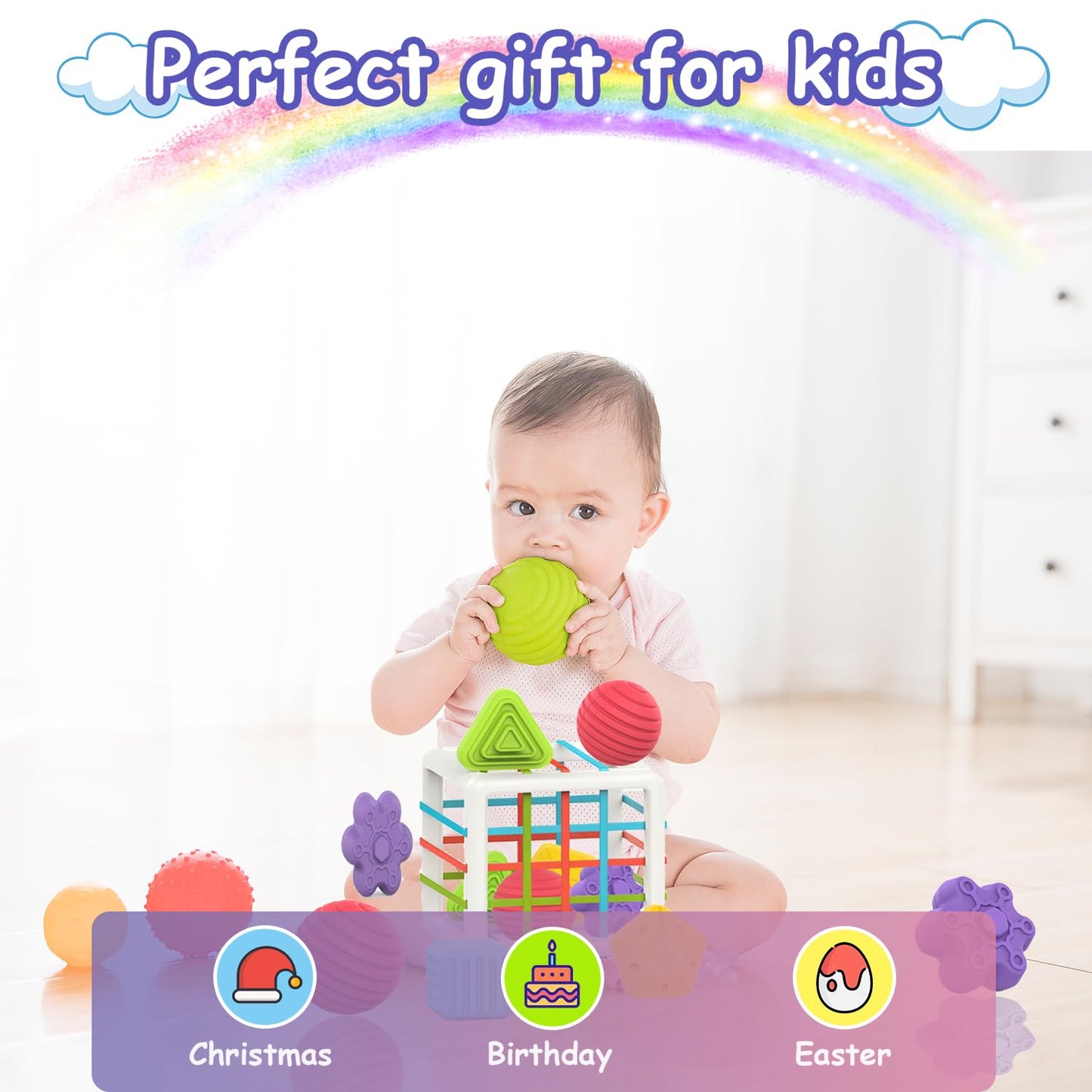 MINGKIDS Montessori Toys for 1 Year Old, 6 Pc Multi Sensory Shape, Toddler Developmental Learning Birthday Gifts, Baby Toys 12 Month