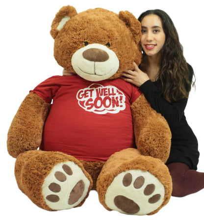 Big Plush Giant Teddy Bear with Get Well Soon T-Shirt - Huge 5-Foot Plush Teddybear - Stuffed Animal - Loving Gift - OSO de Peluche - Cute Oversized Plushie - Jumbo Bear to Show You Care