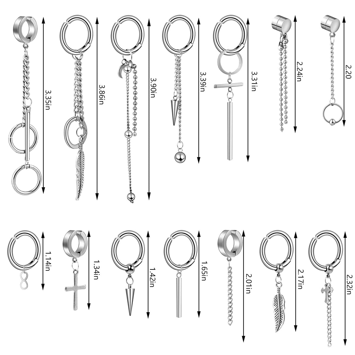 ONESING 20 Pcs Clip On Magnetic Earrings - Dangle, Hoop, Sterling Silver Stainless Steel Non-Pierced Fake Earrings