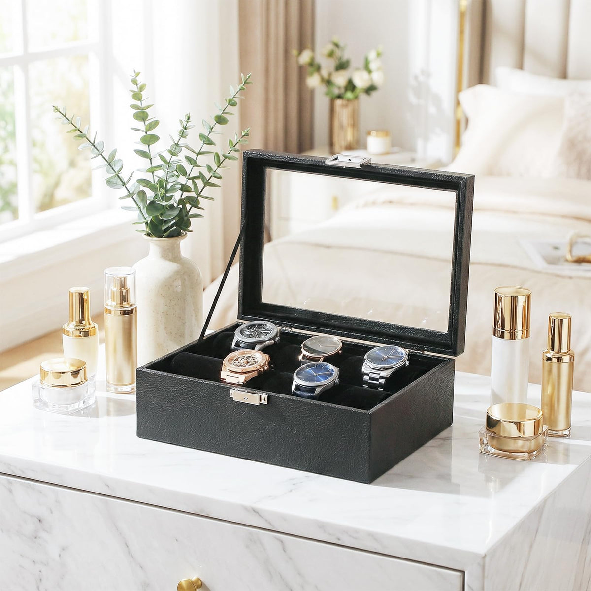 Adugay Bracelet Holder Organizer Box,Women's and Girls' Velvet Bracelet Storage Box,Small Jewelry and Watch Display Case for Vendors (Black)