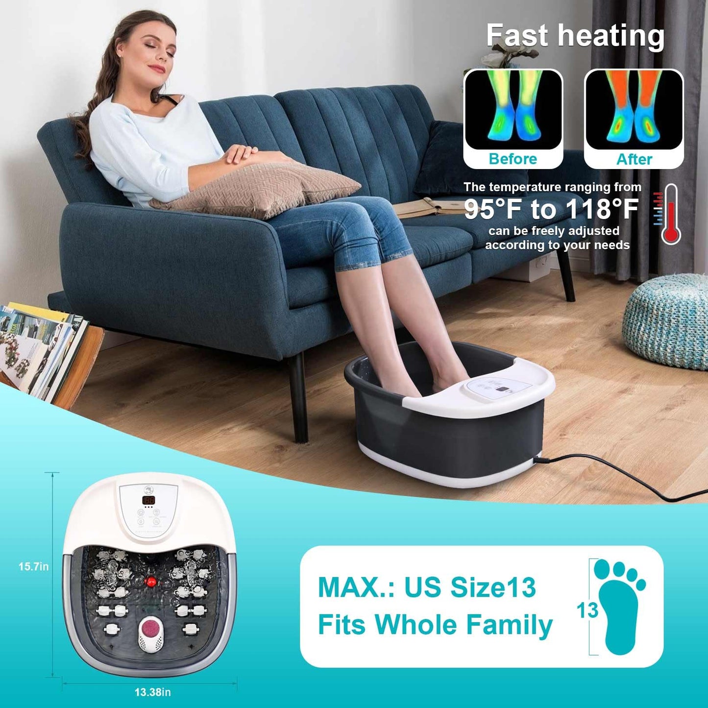 Foot Spa Bath Massager with Heat [2025 Upgraded], Vibration, Temperature Control, Jets, Bubbles and Epsom Salt, Foot Bath Soak Tub with 22 Massage Rollers, Feet Soaking Tub for Relaxation, Purple