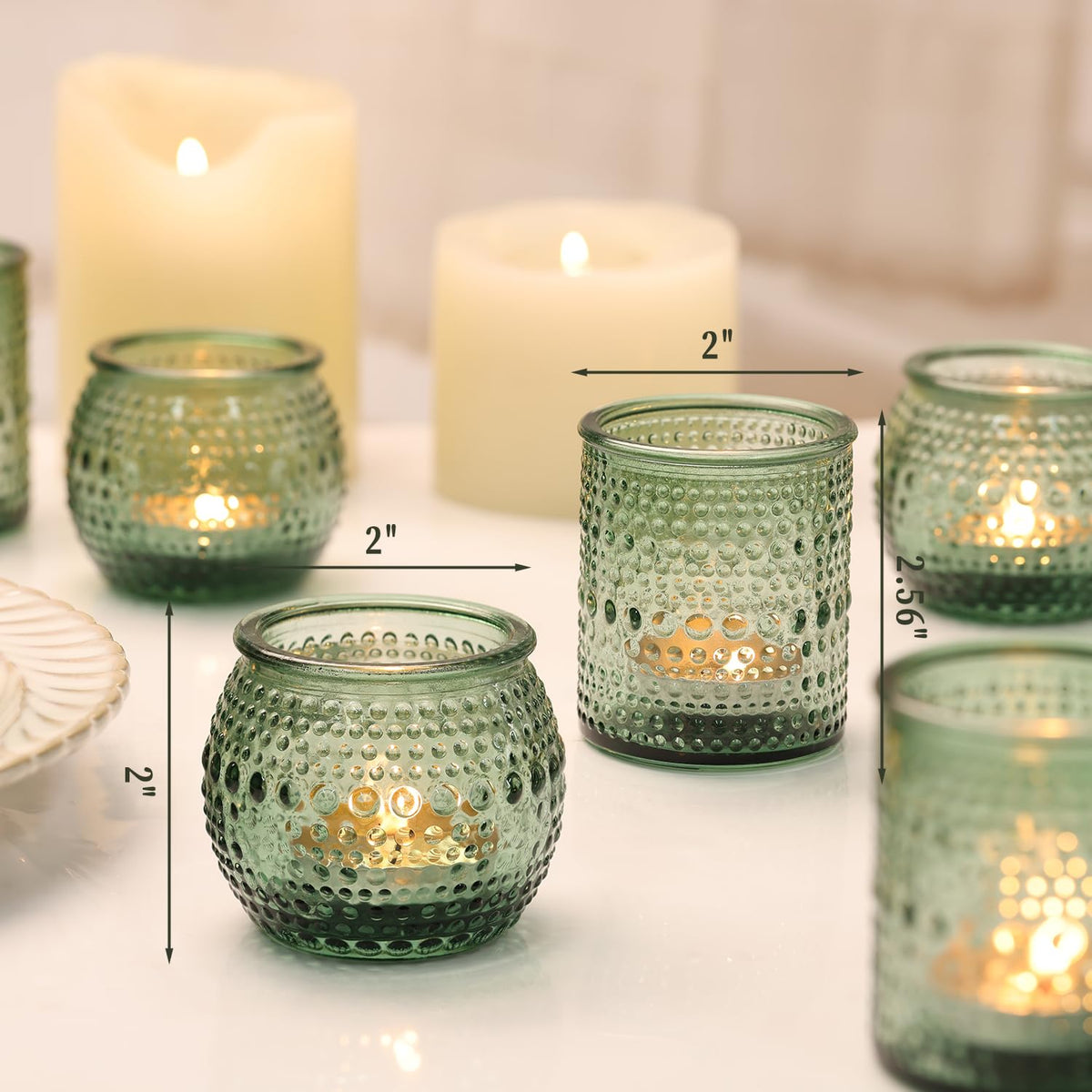 16 Pcs Green Candle Holder for Wedding Table Decor-Green Votive Candle Holders for Rustic Wedding Centerpieces, Bridal Shower Decor, Tea Party Decorations
