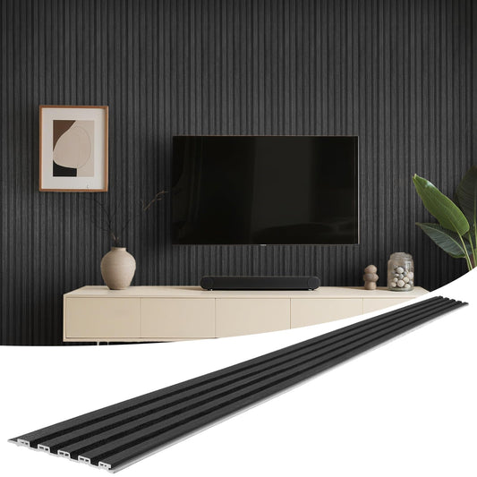 LARWORKS WPC Slat Wall Panels 8 Pack 96" x 6", Waterproof Fluted Wall Paneling, Accent 3D Wall Panel for Wall Decor, Bathroom, Bedroom, Office - Low Grille Black (Cover Approx.32 sq.ft)