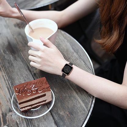 SUNFWR Compatible with Apple Watch Strap 38mm 40mm 41mm,Genuine Leather Strap Replacement,Slim&Thin Wristband for iwatch Series 7/6/5/4/3/2/1,SE(38mm 40mm 41mm,Black&Rosegold)