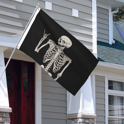 Rock and Roll Skeleton Skull Boho Hippie Double-sided Printed Flag 3x5 Ft, Garden Yard House Flags Greeting Banner, Indoor Outdoor Party Home Decor