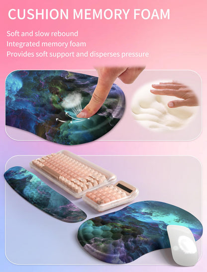 Hokafenle 2in1 Combination, Wave Keyboard Wrist Rest and Ergonomic Curvature Mouse Pad Wrist Support for Relieve Wrist Pain, Filled with Soft Cushion Memory Foam, Nebula Dreamland