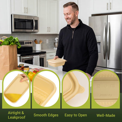 Bmboryxa 25Pack(50pcs) Meal Prep Containers Reusable, 32oz Bamboo-Powder Food Containers with Lids, Plant-based To Go Containers for Lunch - Microwave, Freezer, Dishwasher Safe