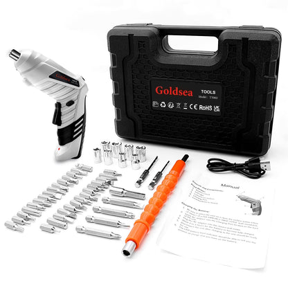 Goldsea Electric Screwdriver Cordless, Cordless Drill & Screwdriver Set, 47 in 1 Power Tools 4.2V Li-ion 3.5Nm Rotatable Cordless Electric Drill Drivers Home Improvement DIY