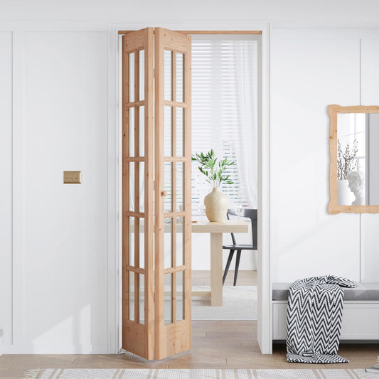 EaseLife Bifold Closet Door,for 36in x 80in (Double 18x80) Opening,French Glass Barn Doors with 3FT Concealed Bi-Fold Sliding Hardware Kit Included,Preassembled Door,Easy Install,DIY staining
