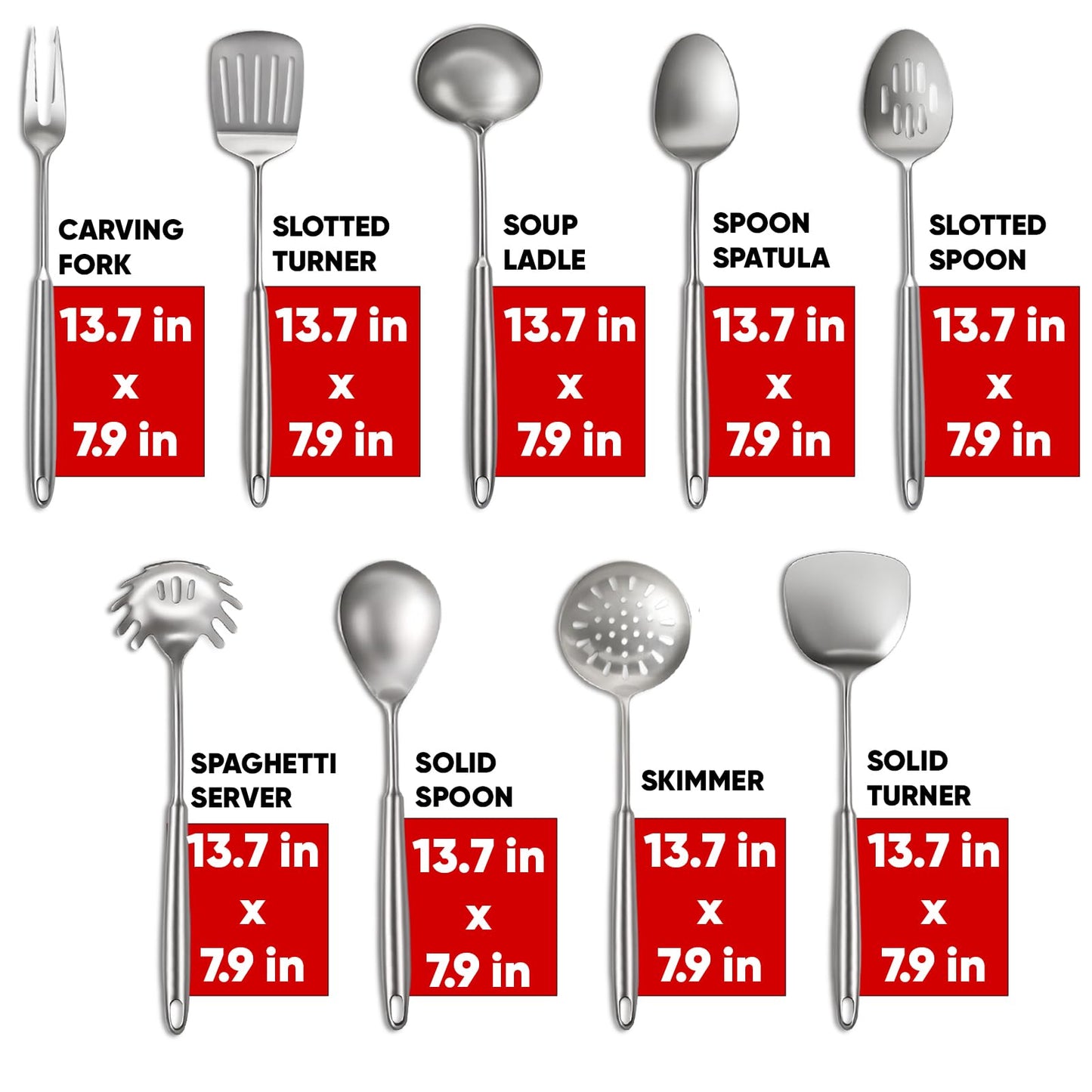 5 Pcs Newness Cooking Utensils Set, 304 Stainless Steel Kitchen Utensils Set, Metal Kitchen Accessories, Include Soup Ladle, Slotted Skimmer Spoon, Spaghetti Spoon and Spatula, Dishwasher Safe