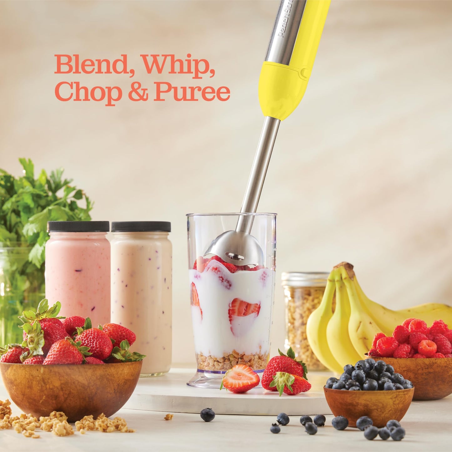 Powerful Immersion Blender, Electric Hand Blender 500 Watt with Turbo Mode, Detachable Base. Handheld Kitchen Gadget Blender Stick for Soup, Smoothie, Puree, Baby Food, 304 Stainless Steel Blades