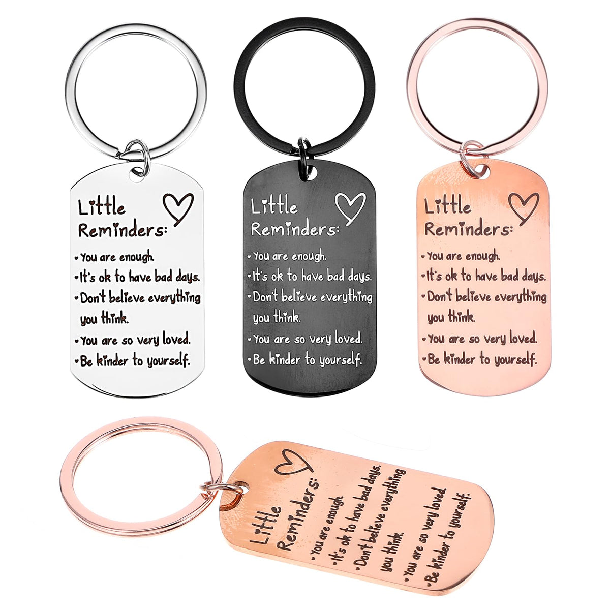 Heclia 3 PCS Litter Reminders Keychain Inspiration Keychain Gifts for Women Men Mental Health Gifts Set Affirmation You Are Enough Keyring Printed Encouraging Quotes Key (Black, Silver, Rose Gold)