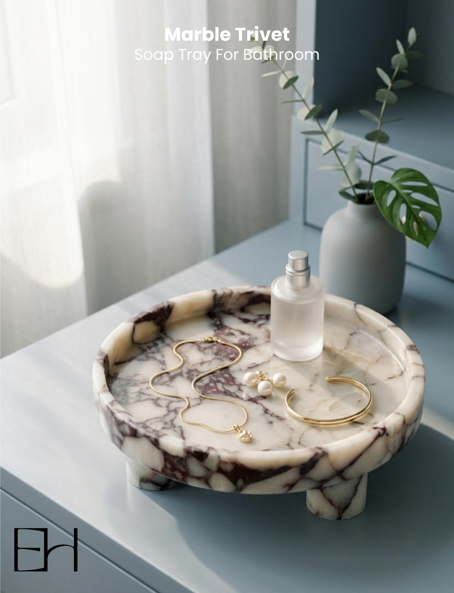 ExcHues 10” Footed Marble Tray and Fruit Bowl for Kitchen Counter