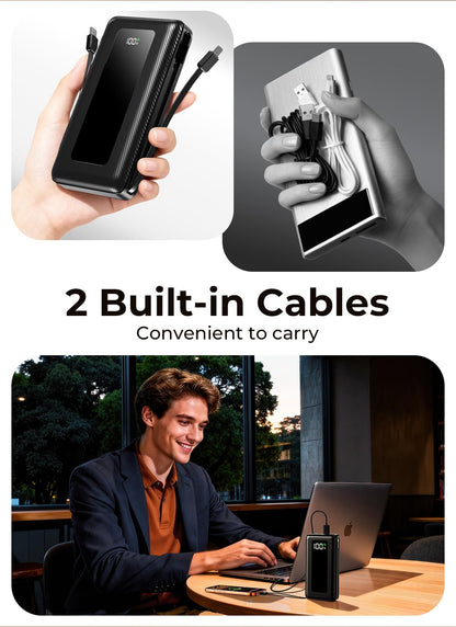 JKELAR Power Bank, 50000mAh Portable Charger, Travel Camping Essential Battery Pack with Built-in Cables, PD 22.5W Fast Charging, Large Capacity Portable Phone Charger, Jet Black