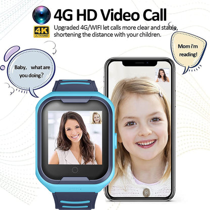 TEZILON Kids 4G GPS Smart Watch Real-Time Tracking Two-Way Phone Call GPS Tracker Waterproof Touchscreen Watch with Camera SOS Emergency Alarm Pedometer Tracker Watch Christmas Birthday 3-15 Present